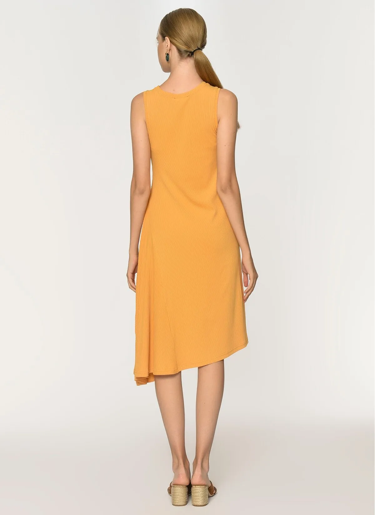 13514 Mustard Knitted Asymmetrical Dress