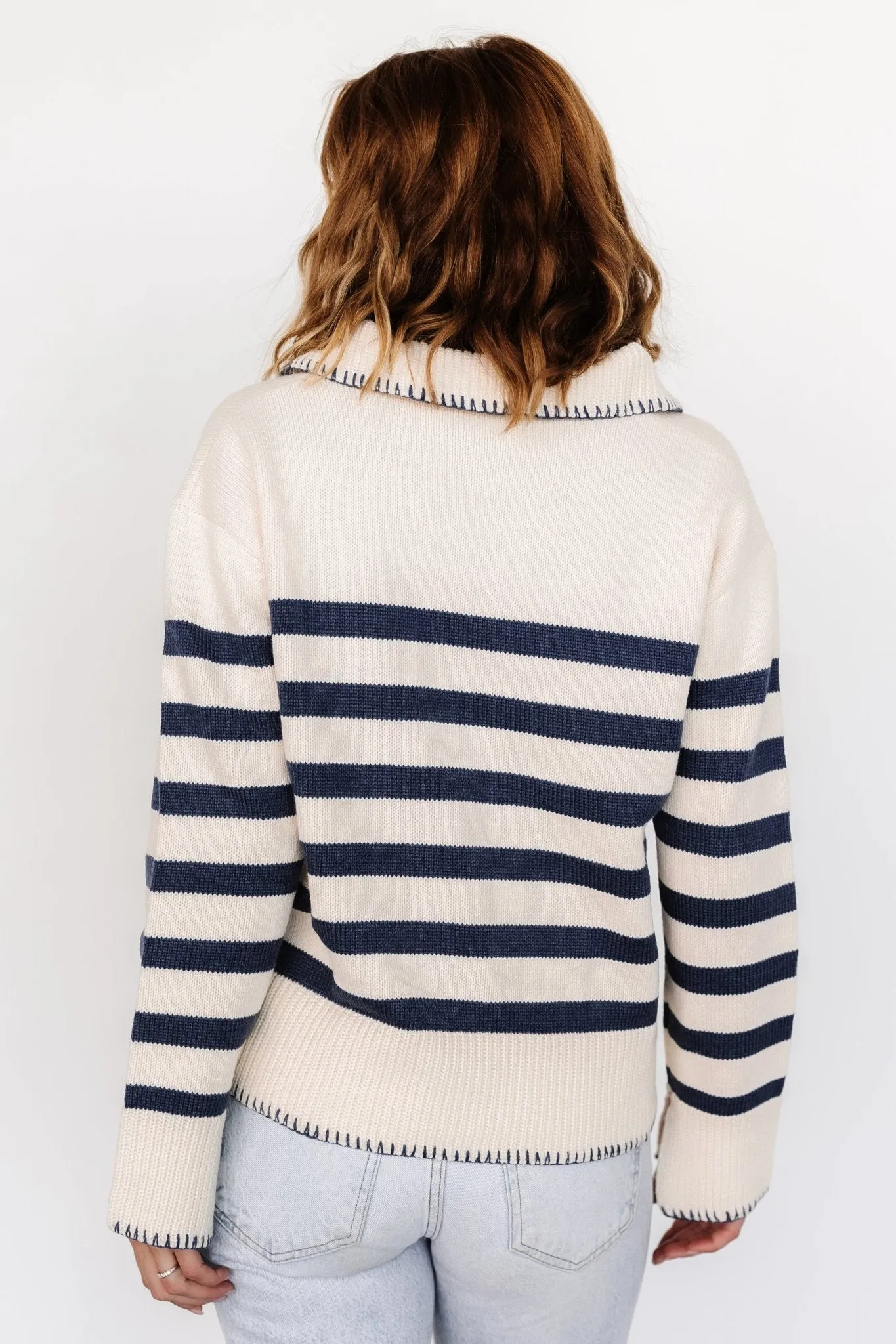Bastian Striped Sweater | Cream   Navy