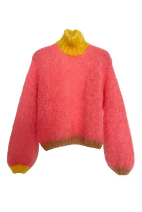 BLUSH COLORBLOCK MOCK NECK MOHAIR SWEATER