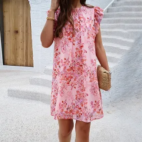 Chic Elegant Printed Ruffle Sleeveless Dress