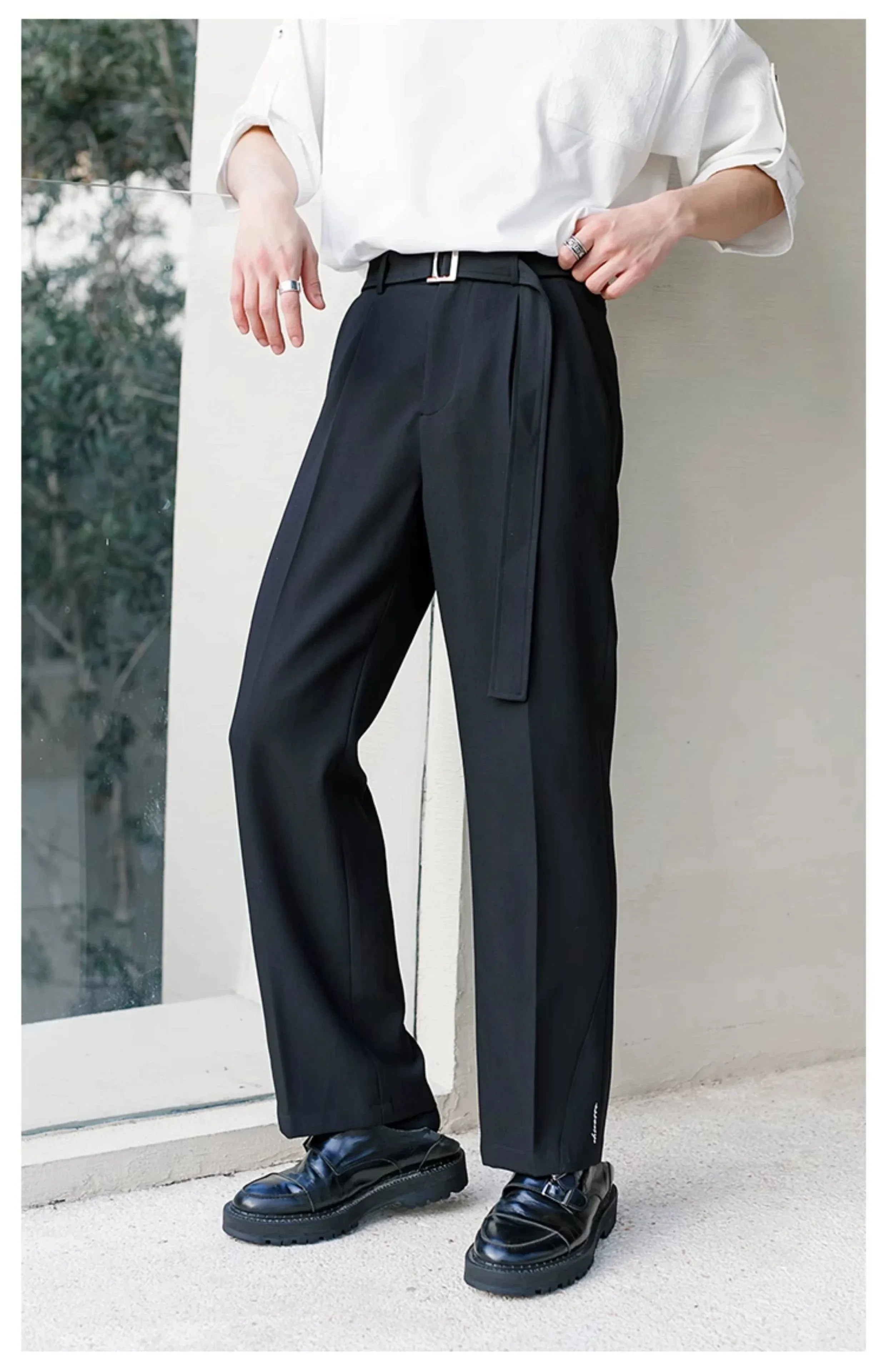 Chuan Pleated Waist Belt Pants