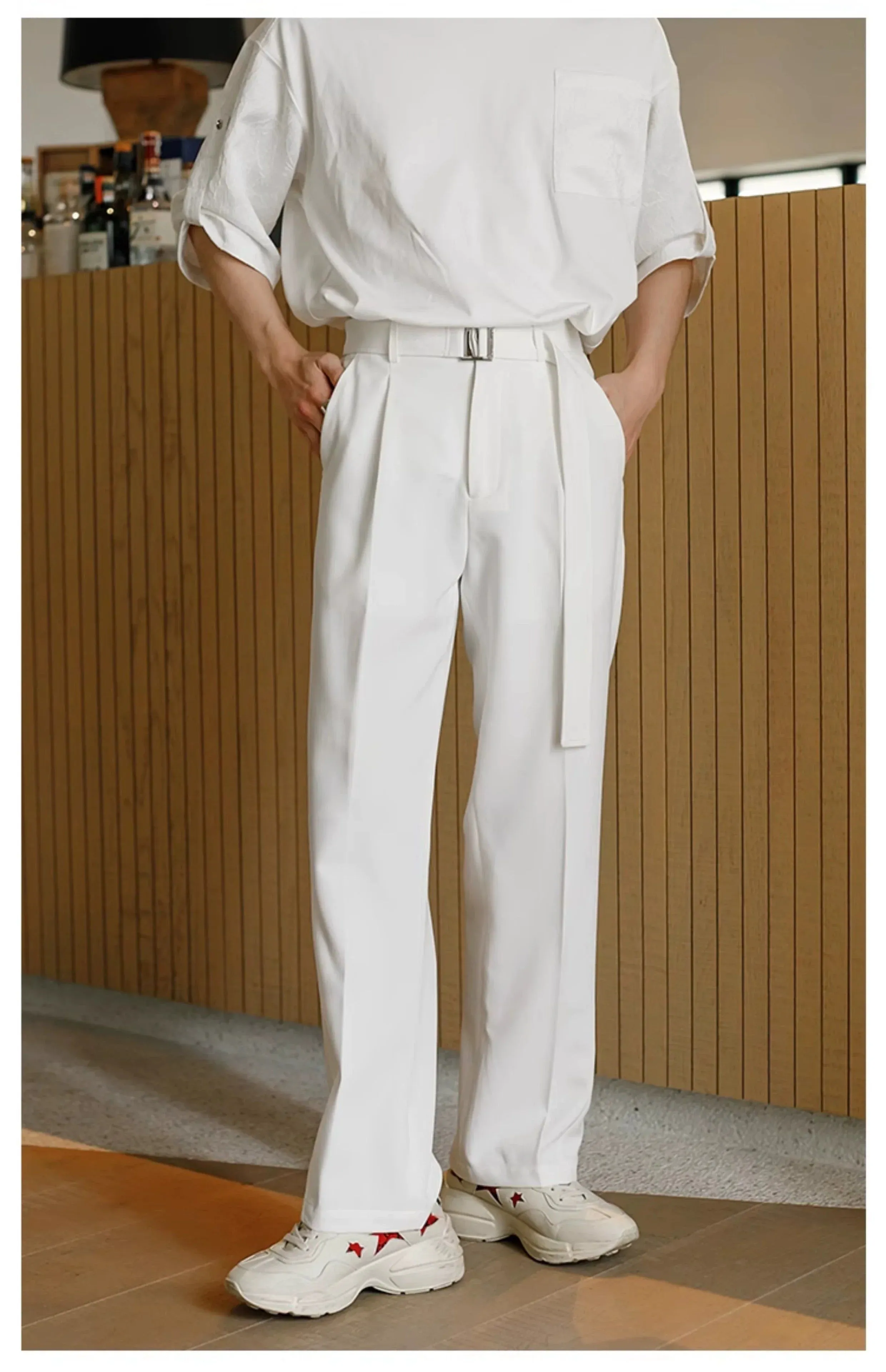 Chuan Pleated Waist Belt Pants