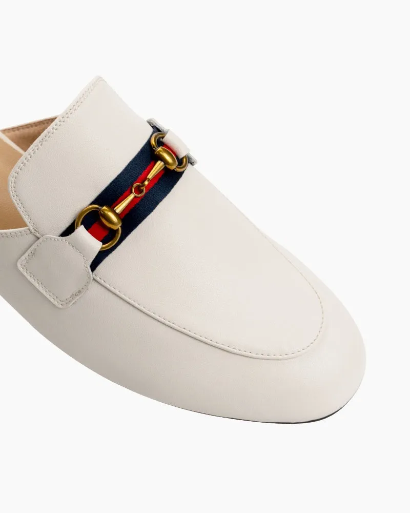 Classic Metal Buckle  Slip On Backless Comfortable Flat Mules