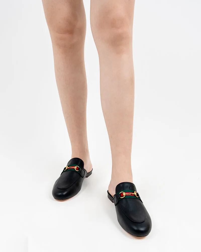Classic Metal Buckle  Slip On Backless Comfortable Flat Mules