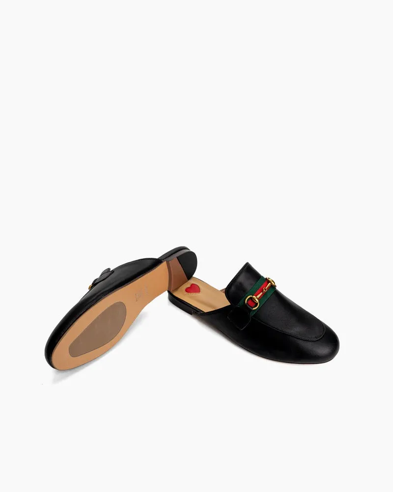 Classic Metal Buckle  Slip On Backless Comfortable Flat Mules