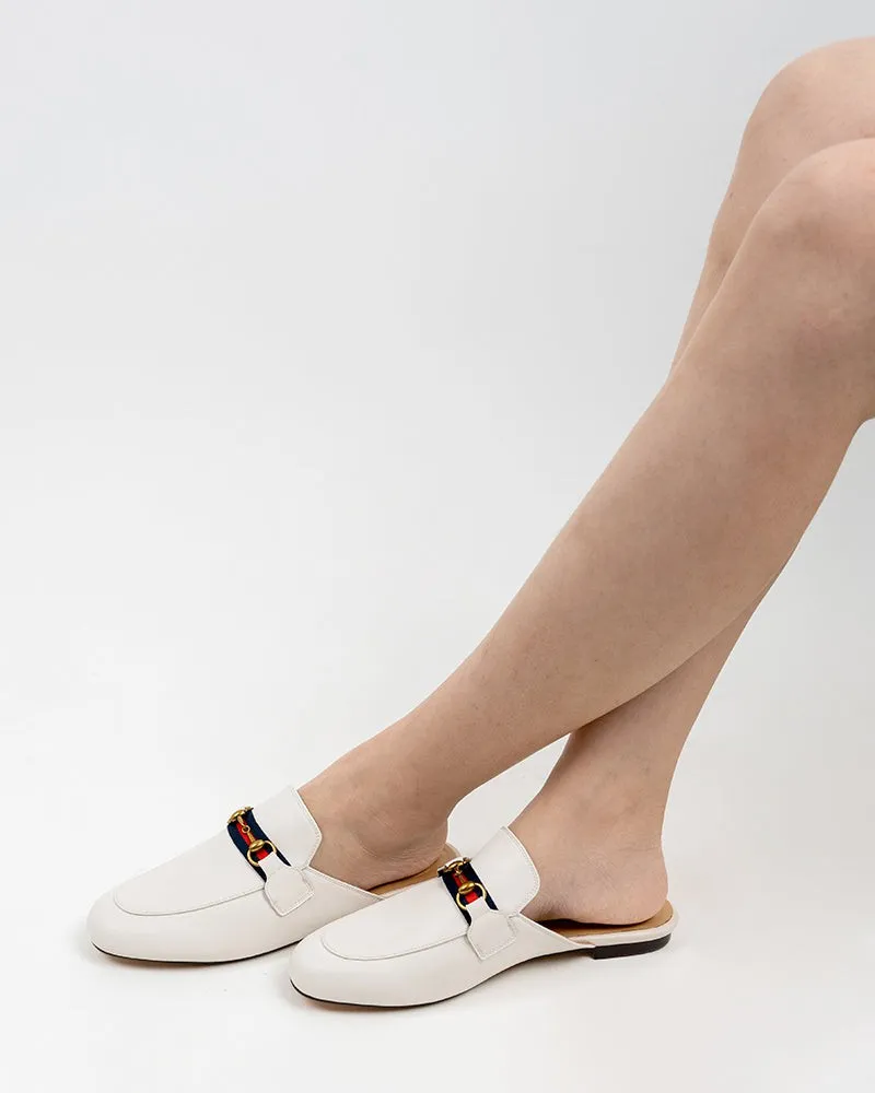 Classic Metal Buckle  Slip On Backless Comfortable Flat Mules