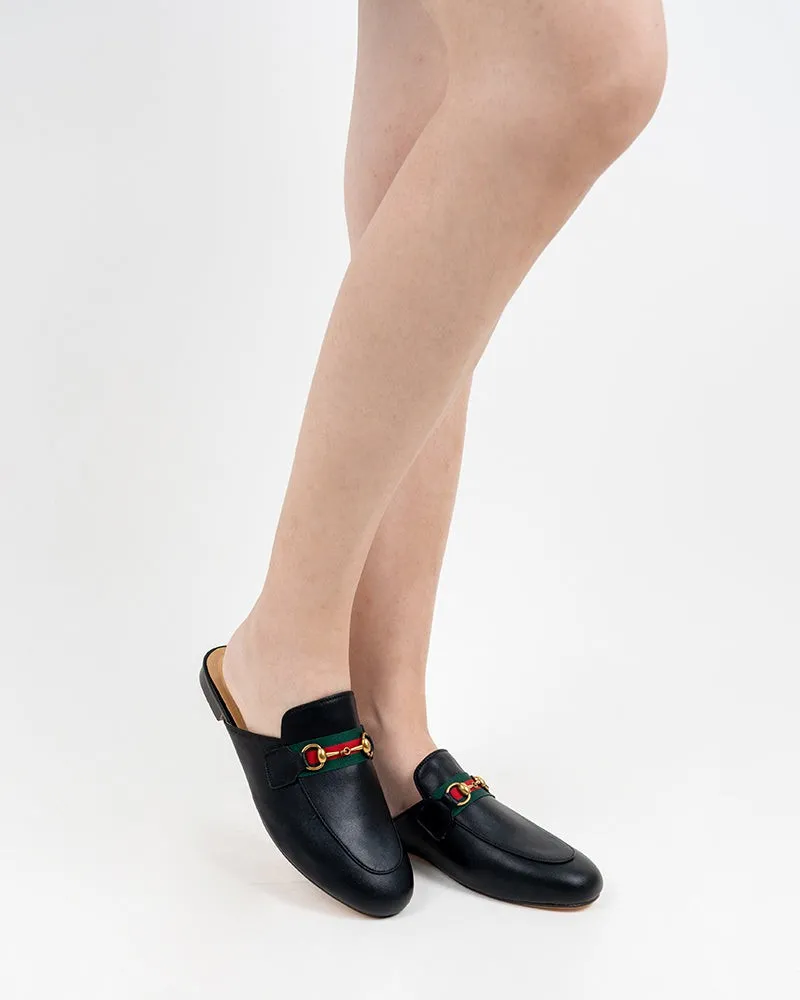 Classic Metal Buckle  Slip On Backless Comfortable Flat Mules