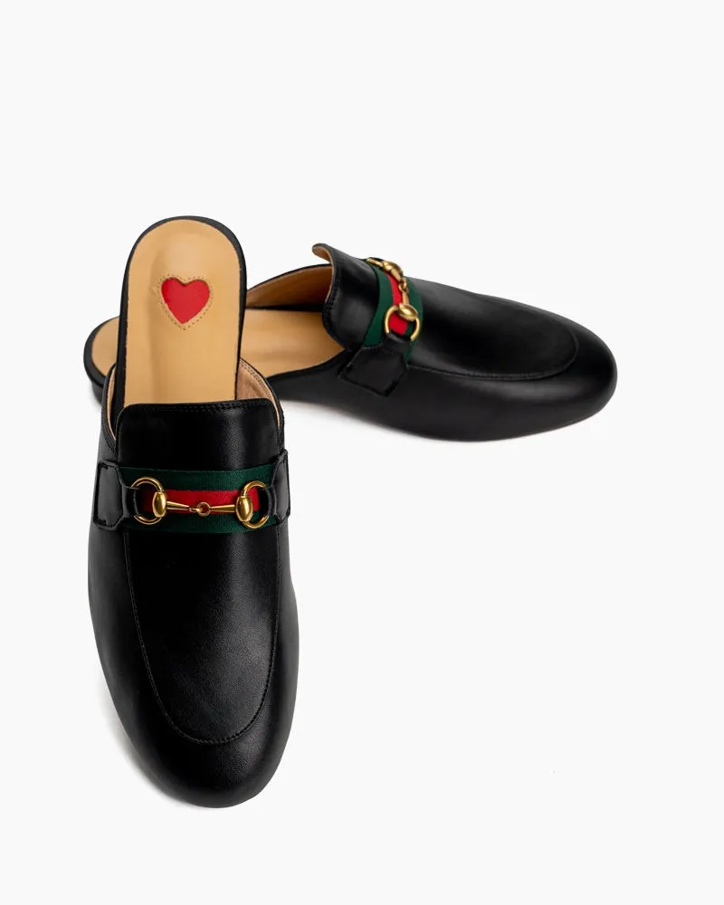 Classic Metal Buckle  Slip On Backless Comfortable Flat Mules