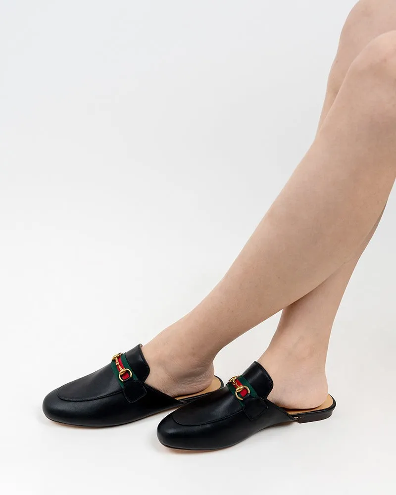 Classic Metal Buckle  Slip On Backless Comfortable Flat Mules