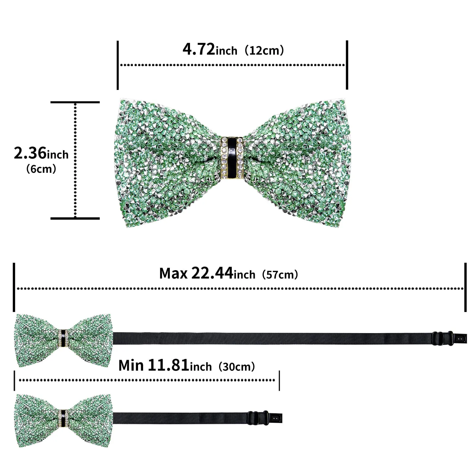 DiBanGu Imitation Diamond Bow Tie Green Silver Crystal Men's Pre Tied Bow Ties
