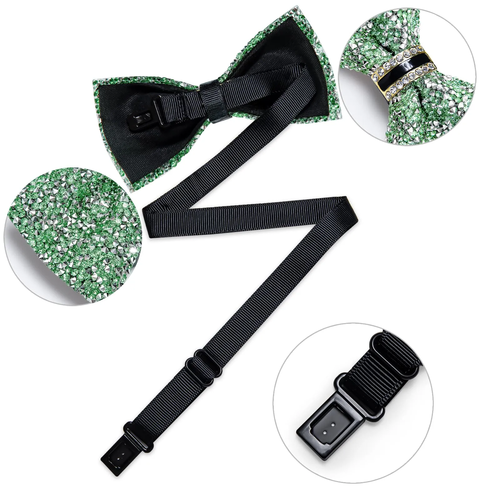 DiBanGu Imitation Diamond Bow Tie Green Silver Crystal Men's Pre Tied Bow Ties