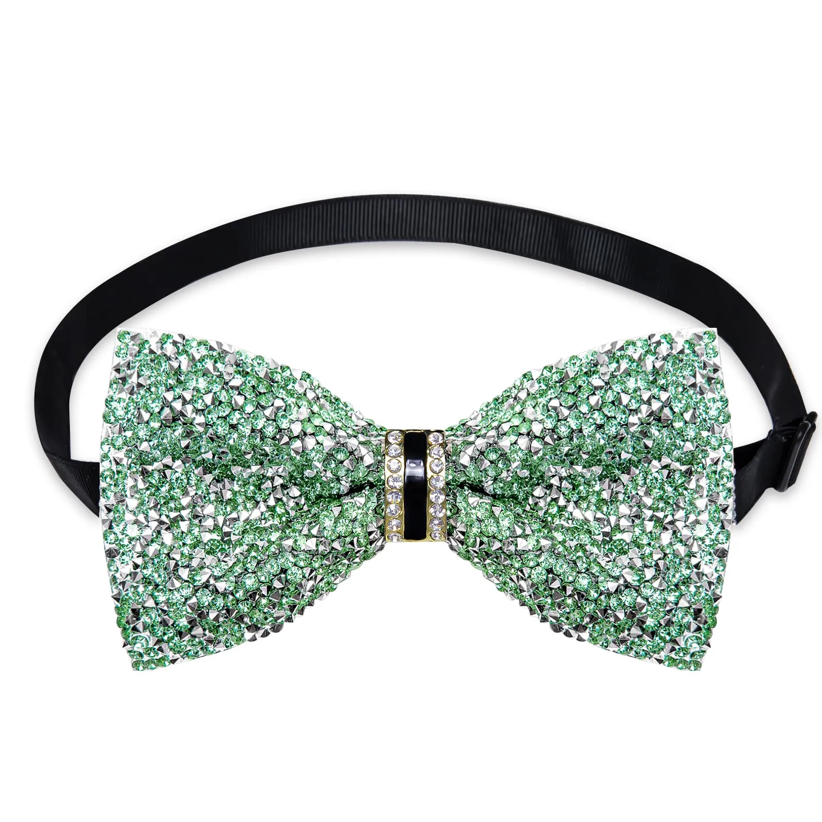 DiBanGu Imitation Diamond Bow Tie Green Silver Crystal Men's Pre Tied Bow Ties