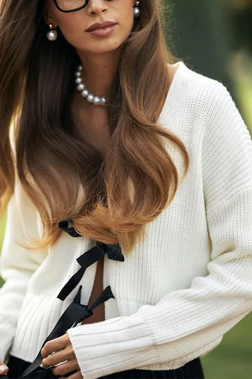 Febedress V Neck Bow Tie Front Elegant Sweater