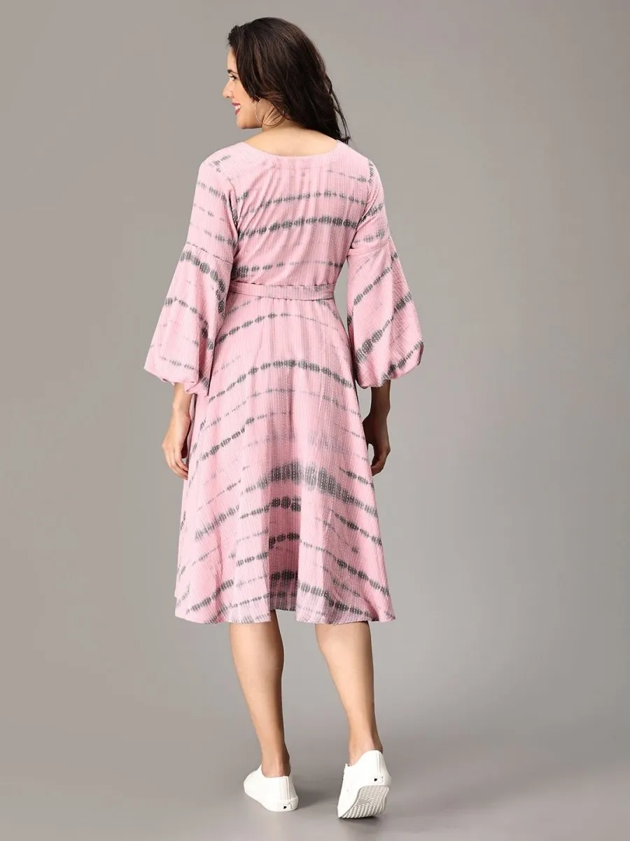 French Pink Tie and Dye Maternity and Nursing Dress