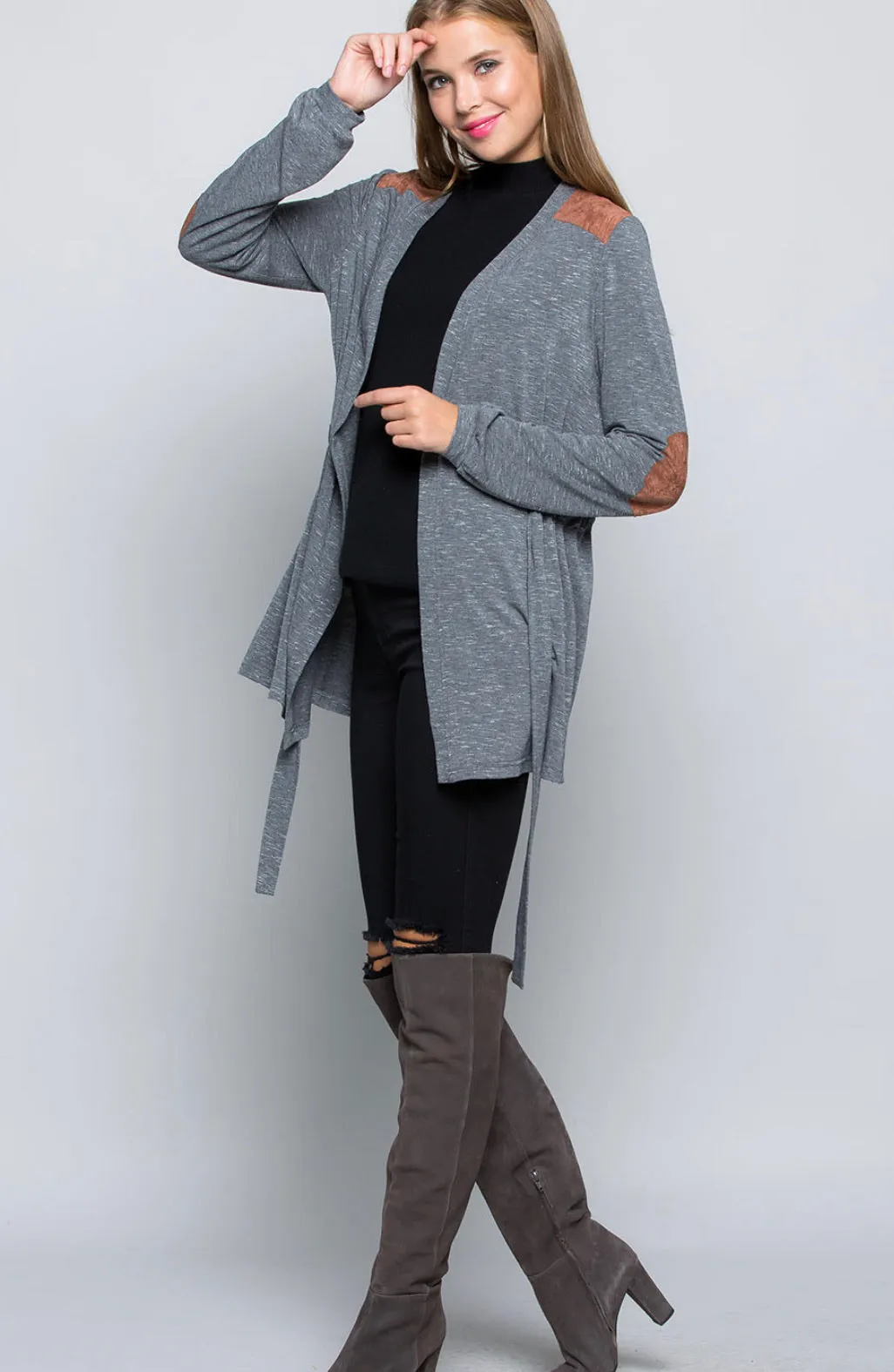 Gray Suede Patch Cardigan