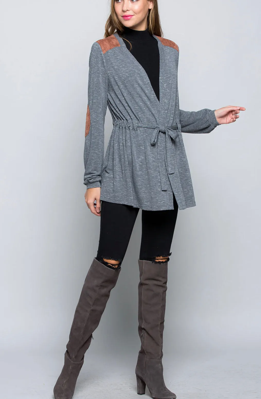 Gray Suede Patch Cardigan
