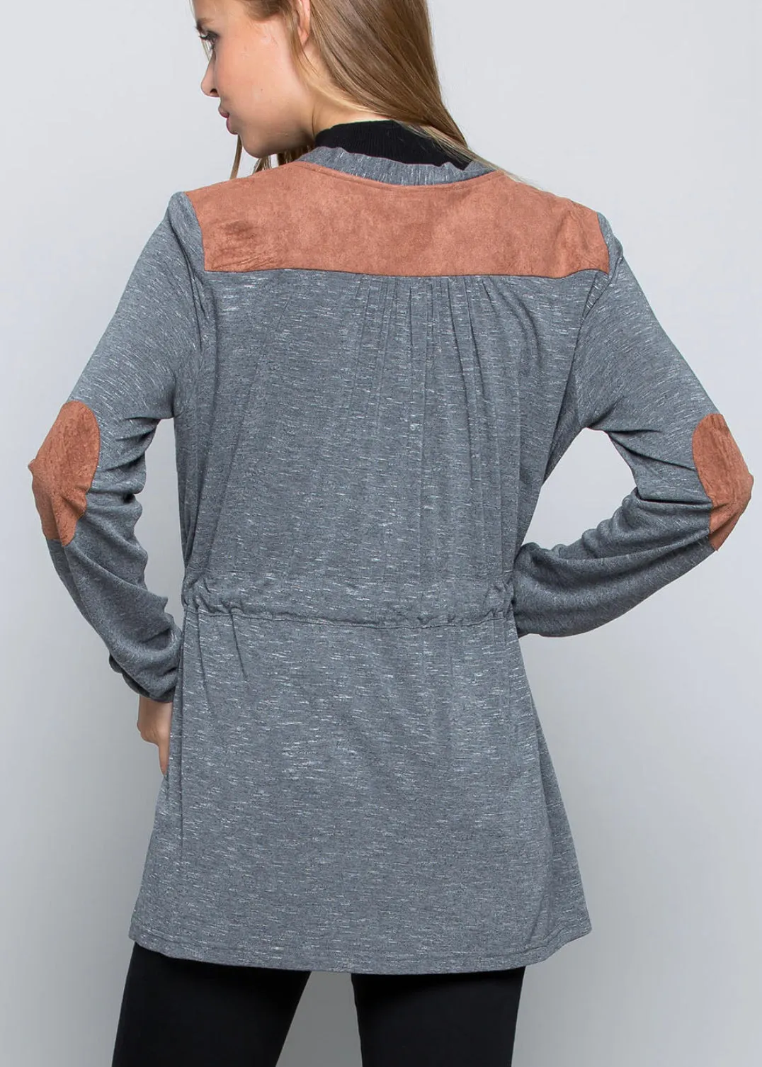 Gray Suede Patch Cardigan