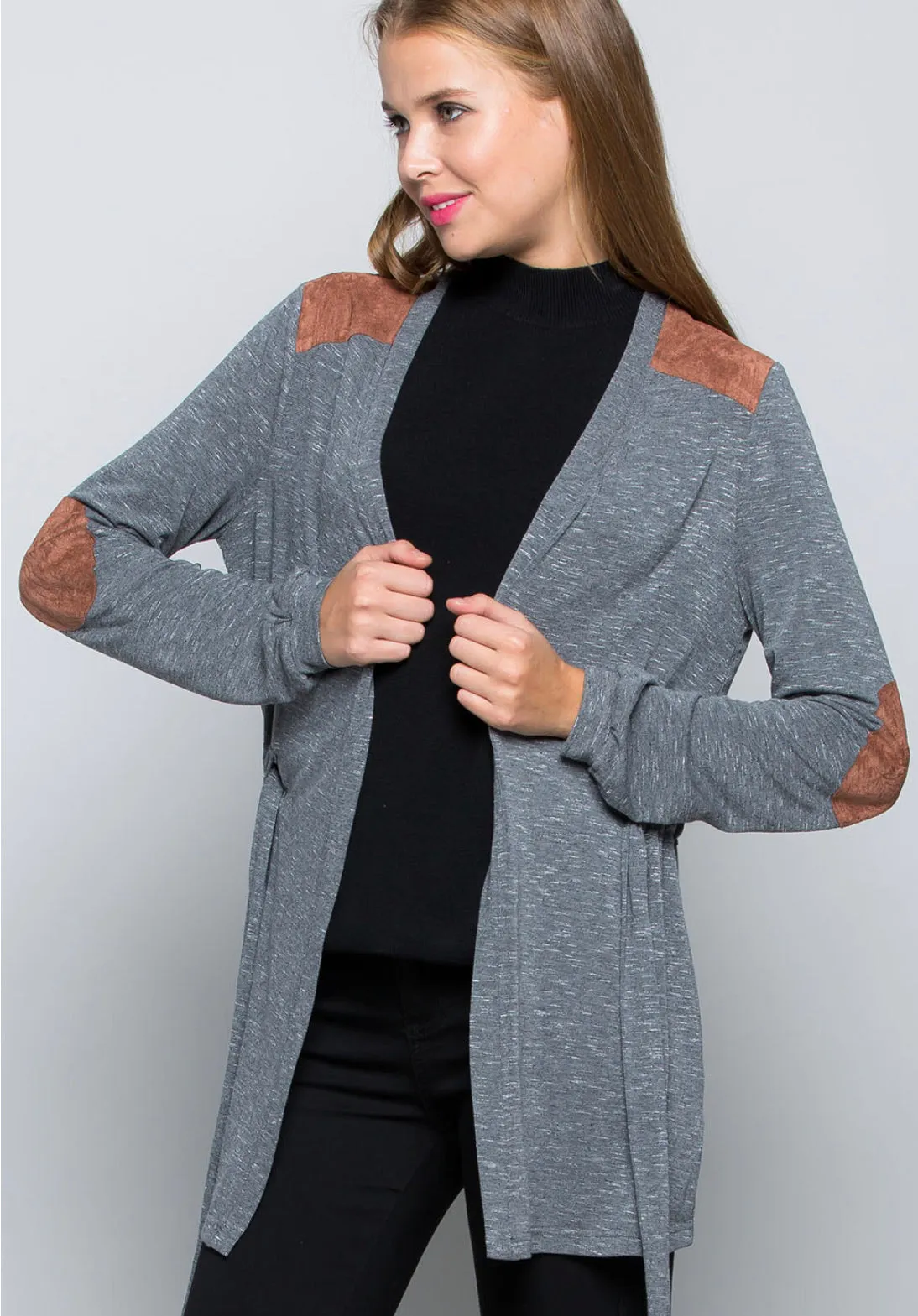 Gray Suede Patch Cardigan