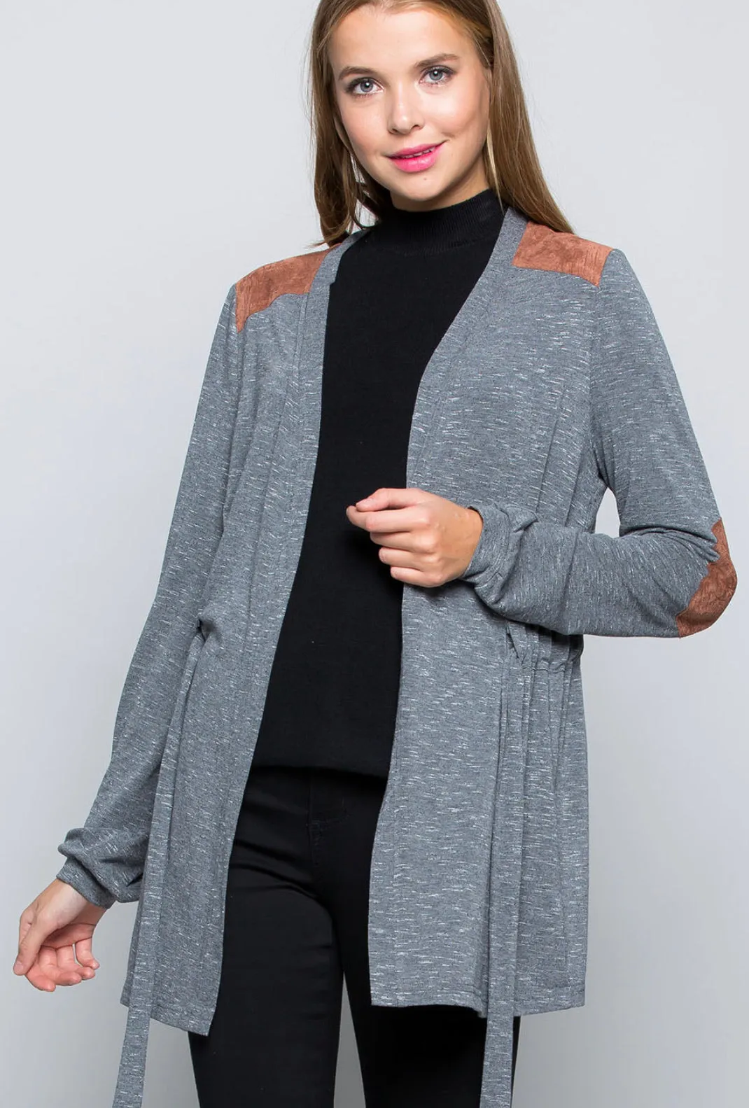 Gray Suede Patch Cardigan