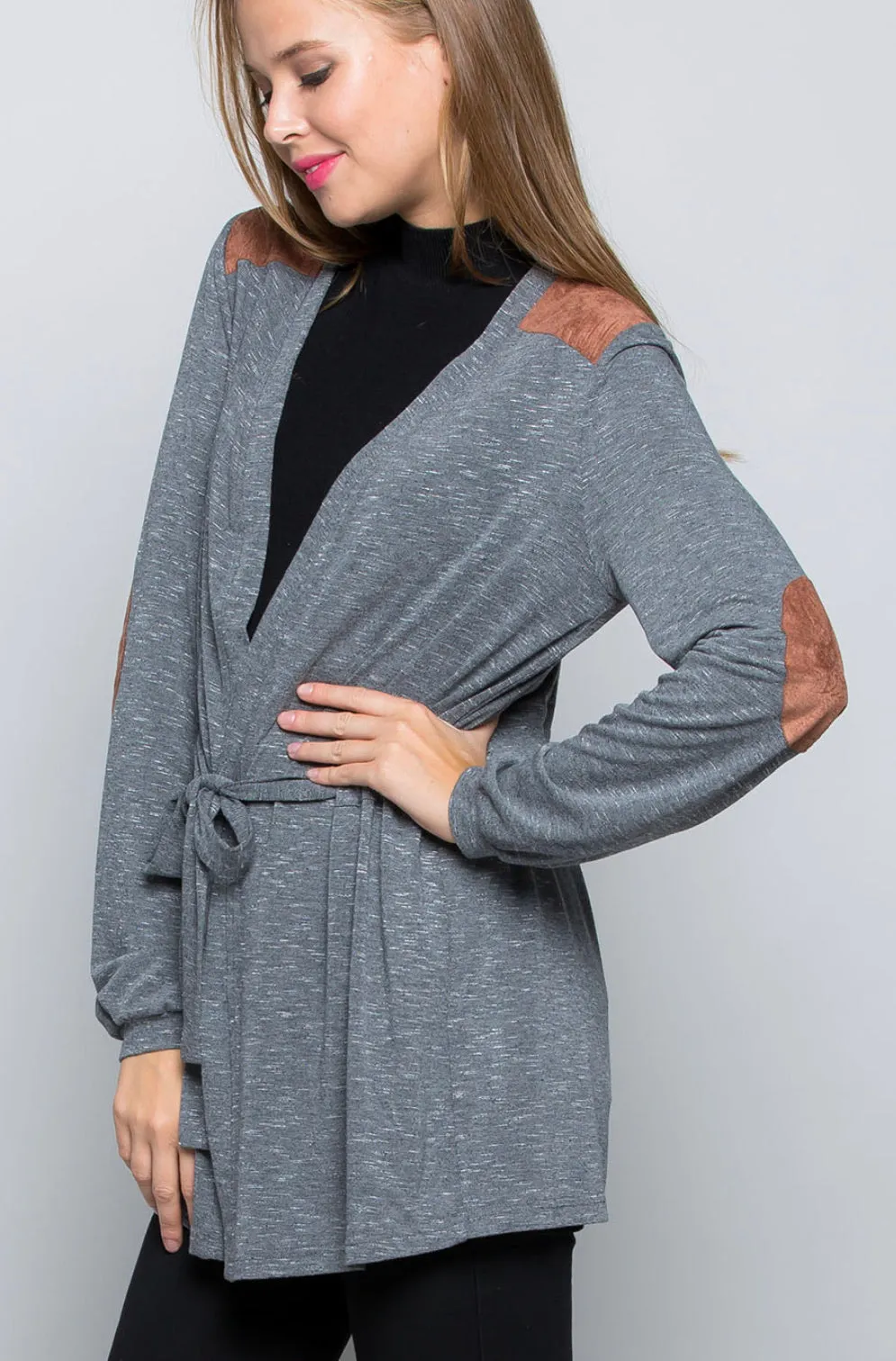 Gray Suede Patch Cardigan