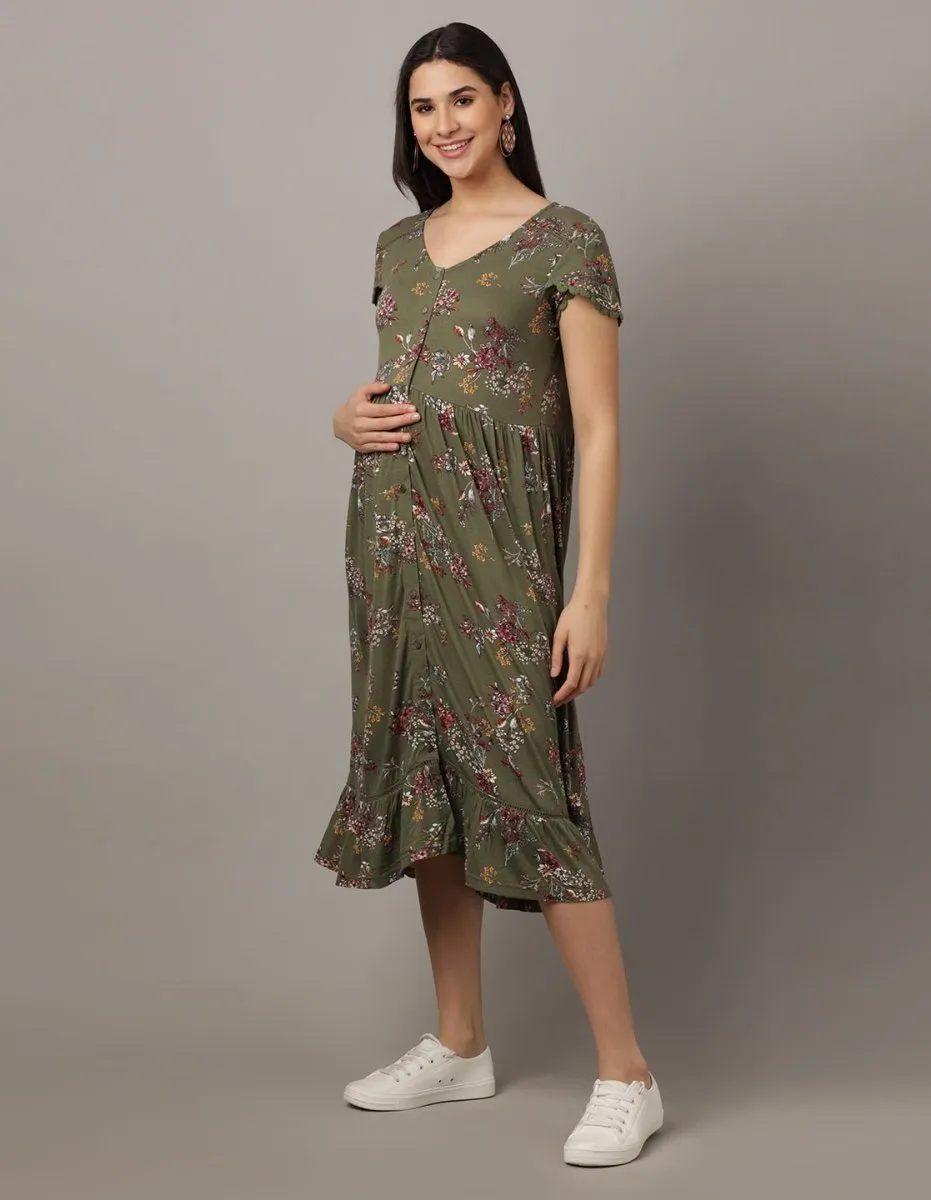 Green Gabbles Maternity Dress with Nursing
