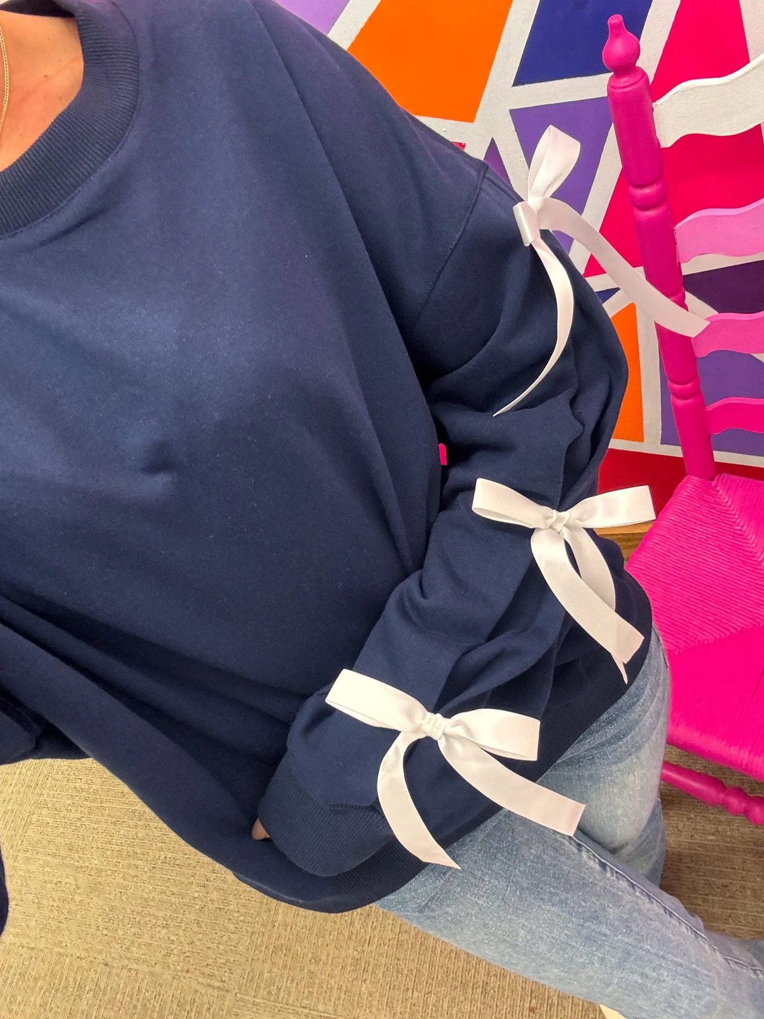 Knotted Grace Navy Blue Bow Sweater