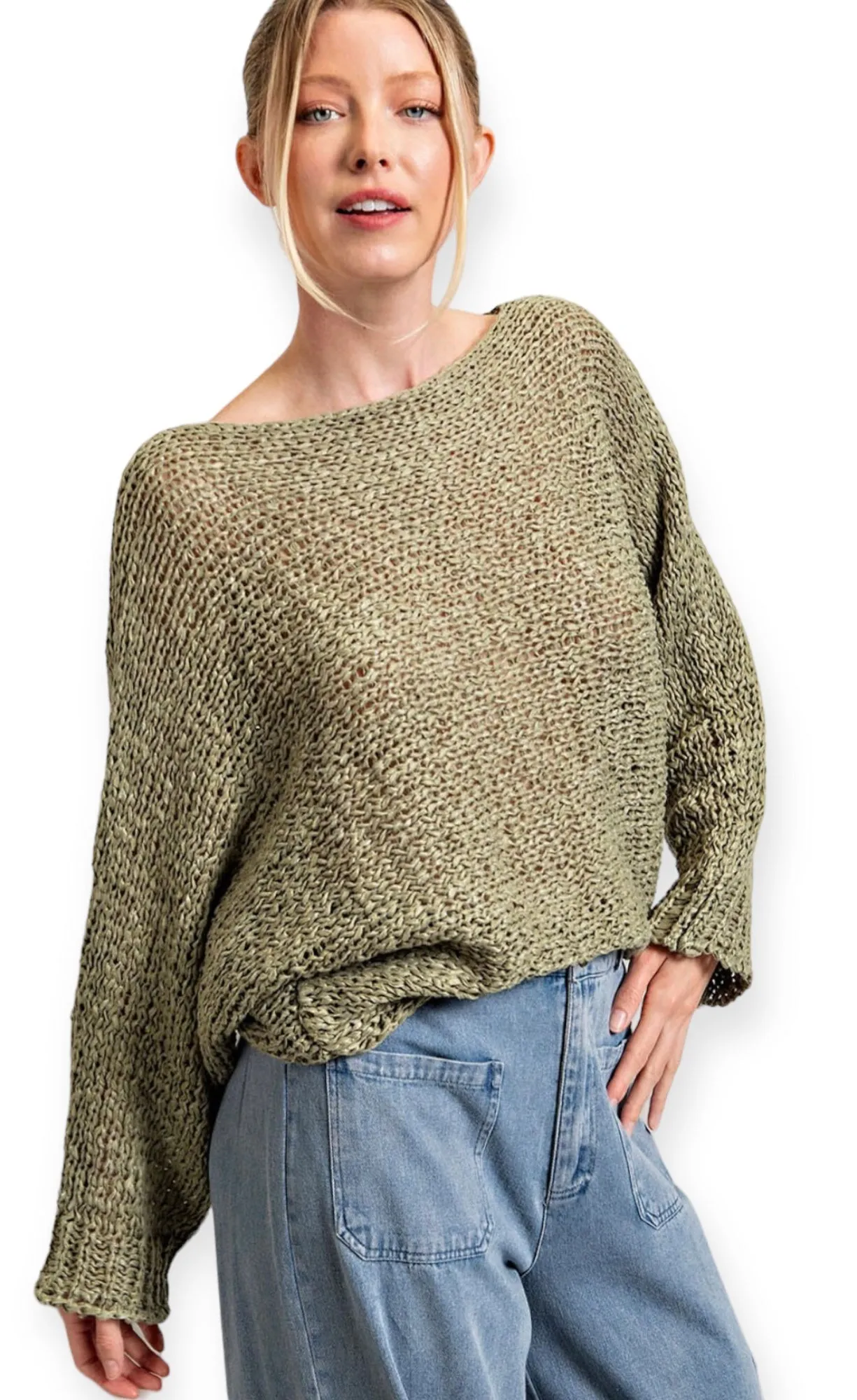 Lily's Loose Fit Knit Sweater Top- Sage