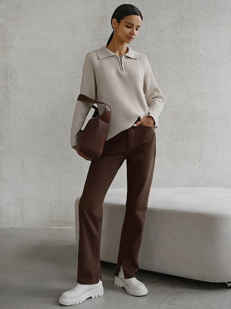 New trend all-match simple casual Polo collar lapel pullover knitted sweater