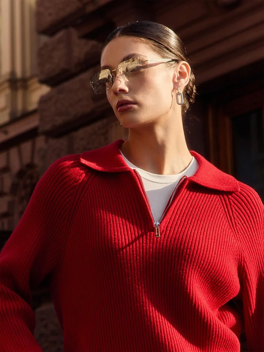 New trend all-match simple casual Polo collar lapel pullover knitted sweater