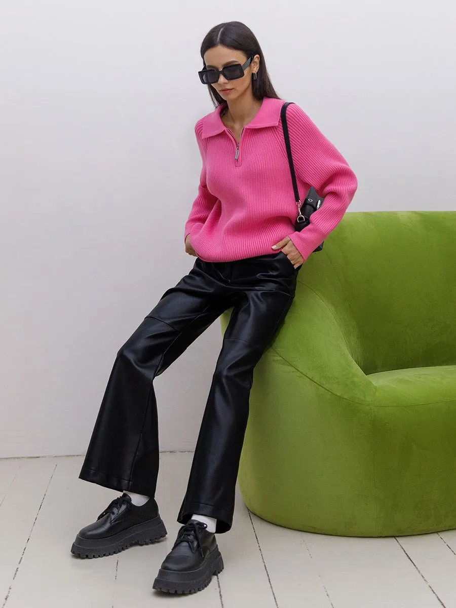 New trend all-match simple casual Polo collar lapel pullover knitted sweater