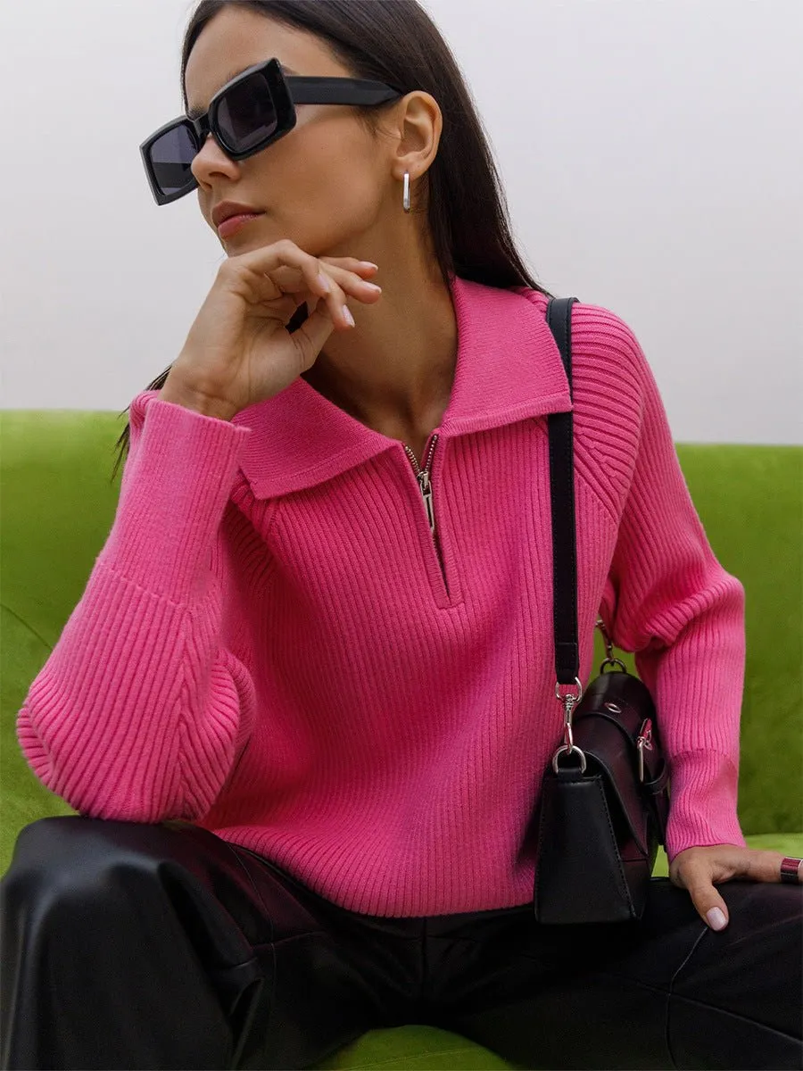 New trend all-match simple casual Polo collar lapel pullover knitted sweater