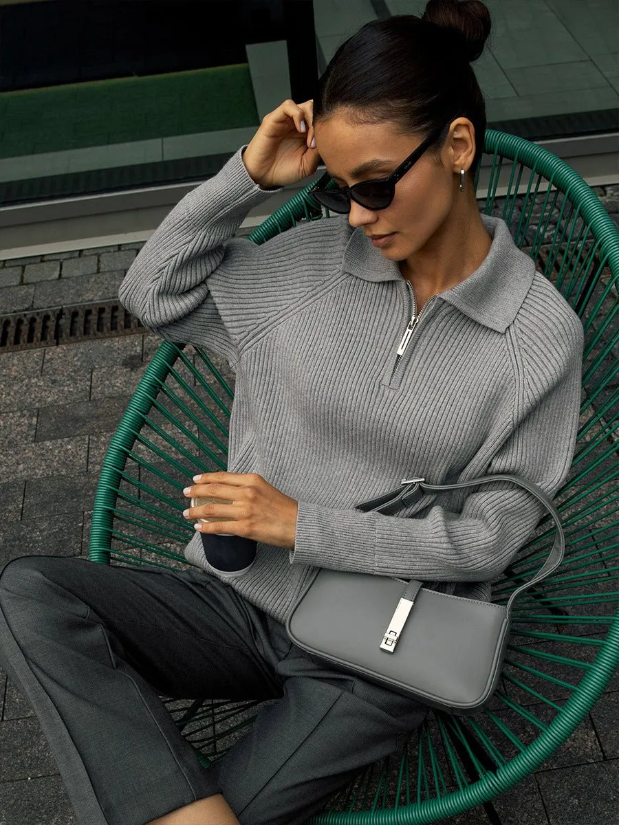 New trend all-match simple casual Polo collar lapel pullover knitted sweater