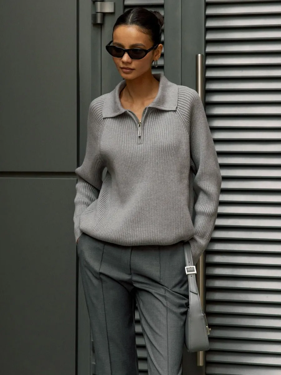 New trend all-match simple casual Polo collar lapel pullover knitted sweater