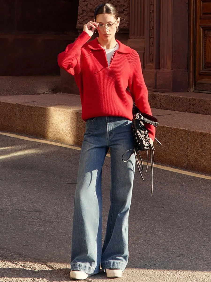New trend all-match simple casual Polo collar lapel pullover knitted sweater