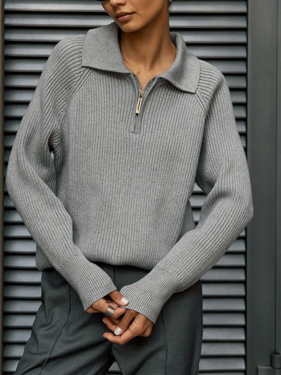 New trend all-match simple casual Polo collar lapel pullover knitted sweater