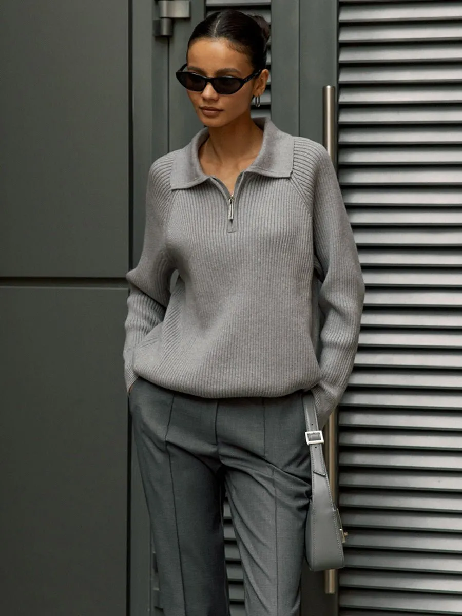 New trend all-match simple casual Polo collar lapel pullover knitted sweater