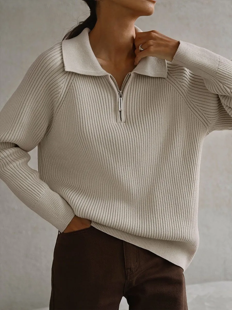 New trend all-match simple casual Polo collar lapel pullover knitted sweater