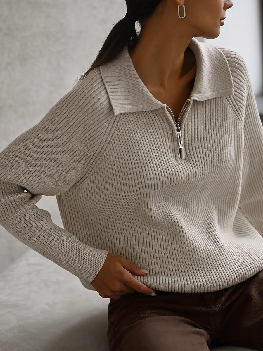 New trend all-match simple casual Polo collar lapel pullover knitted sweater