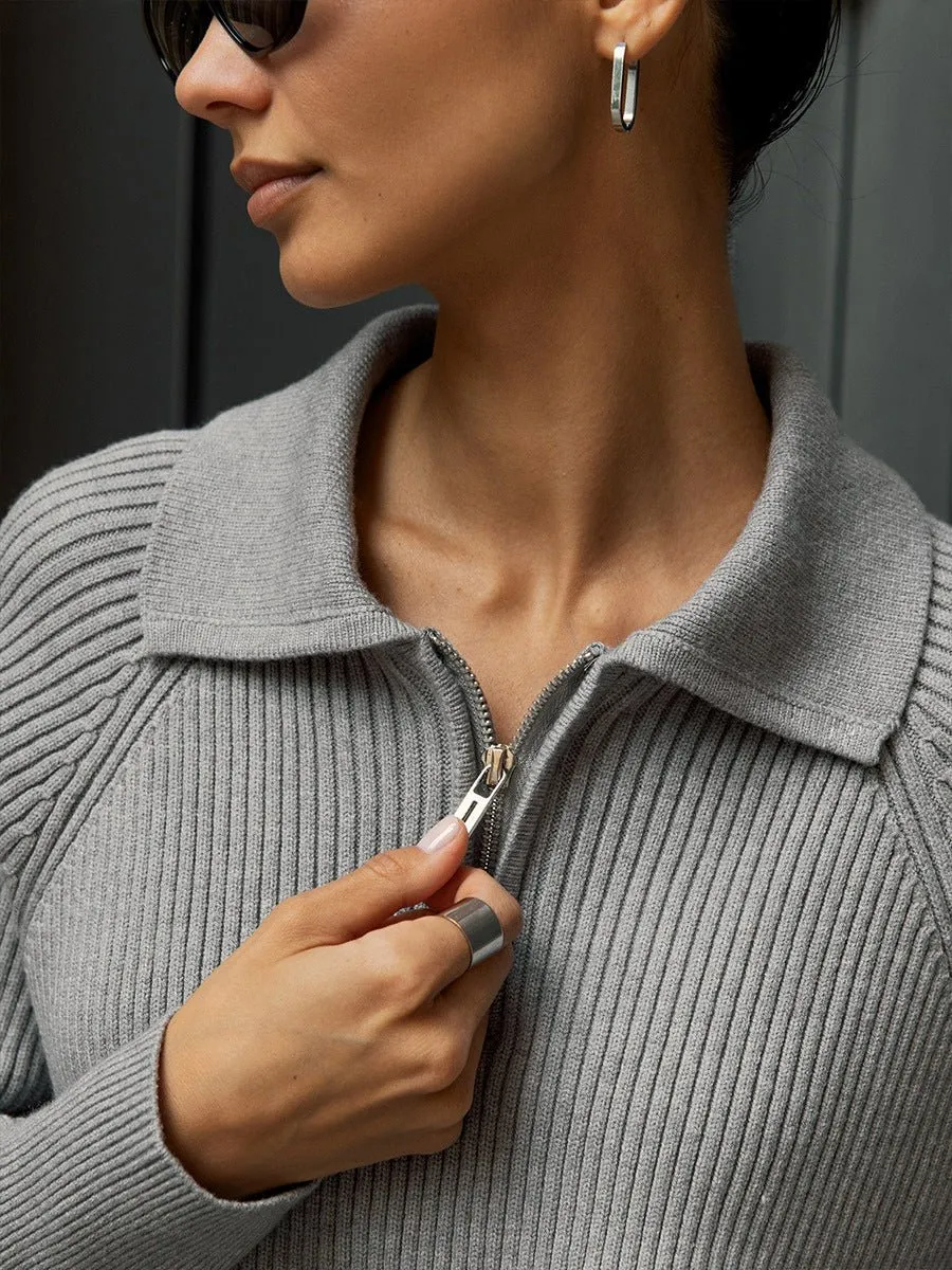 New trend all-match simple casual Polo collar lapel pullover knitted sweater