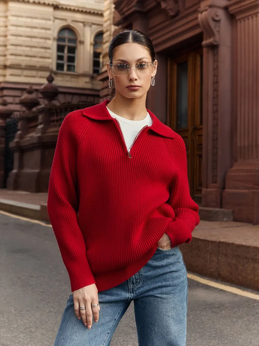 New trend all-match simple casual Polo collar lapel pullover knitted sweater