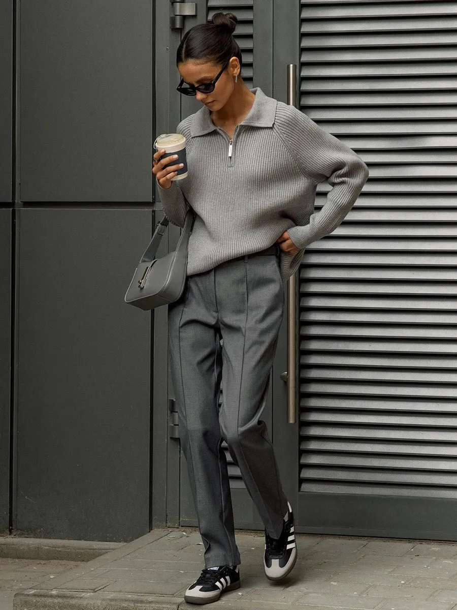 New trend all-match simple casual Polo collar lapel pullover knitted sweater