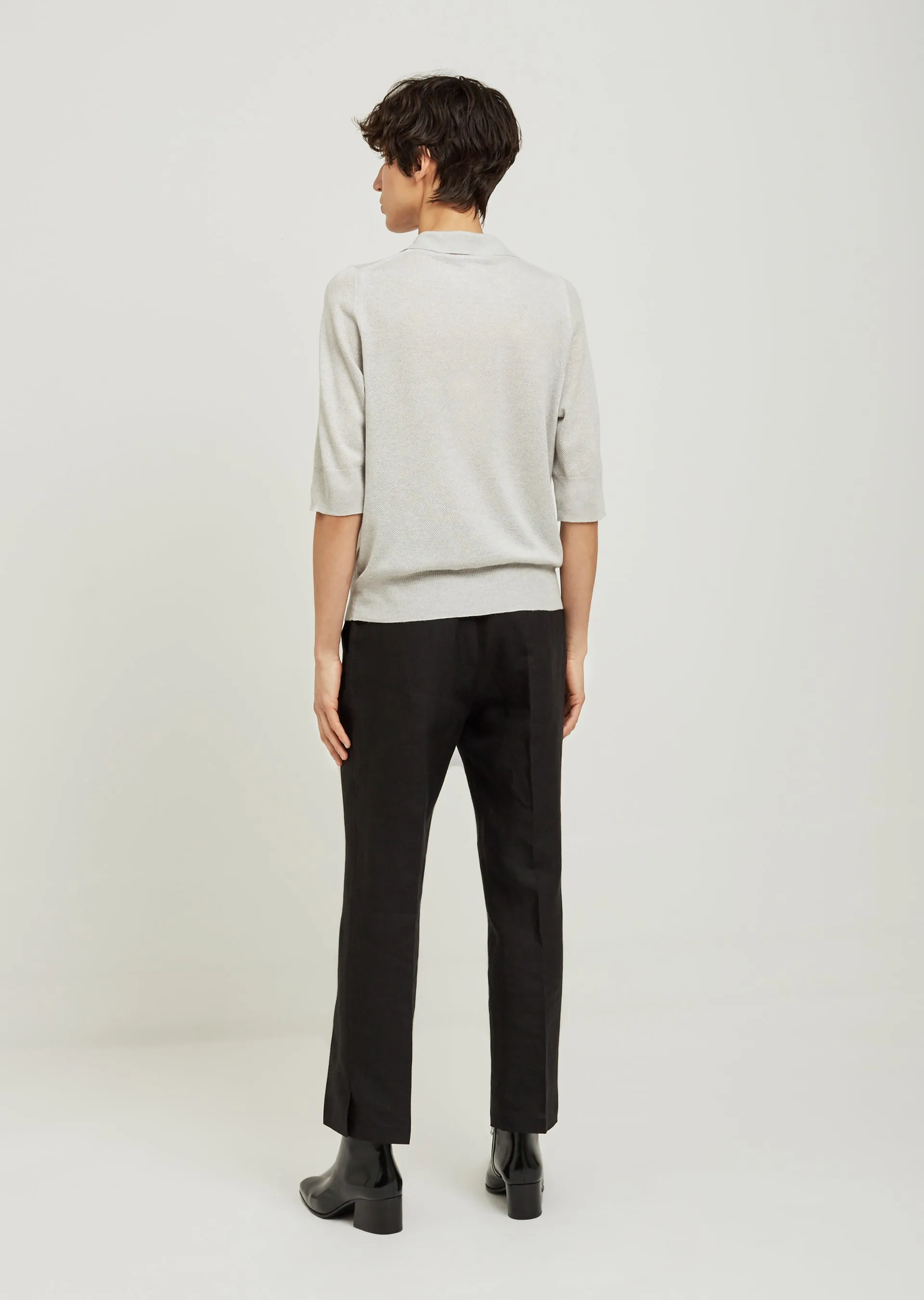 Pique Open Collar Silk Sweater