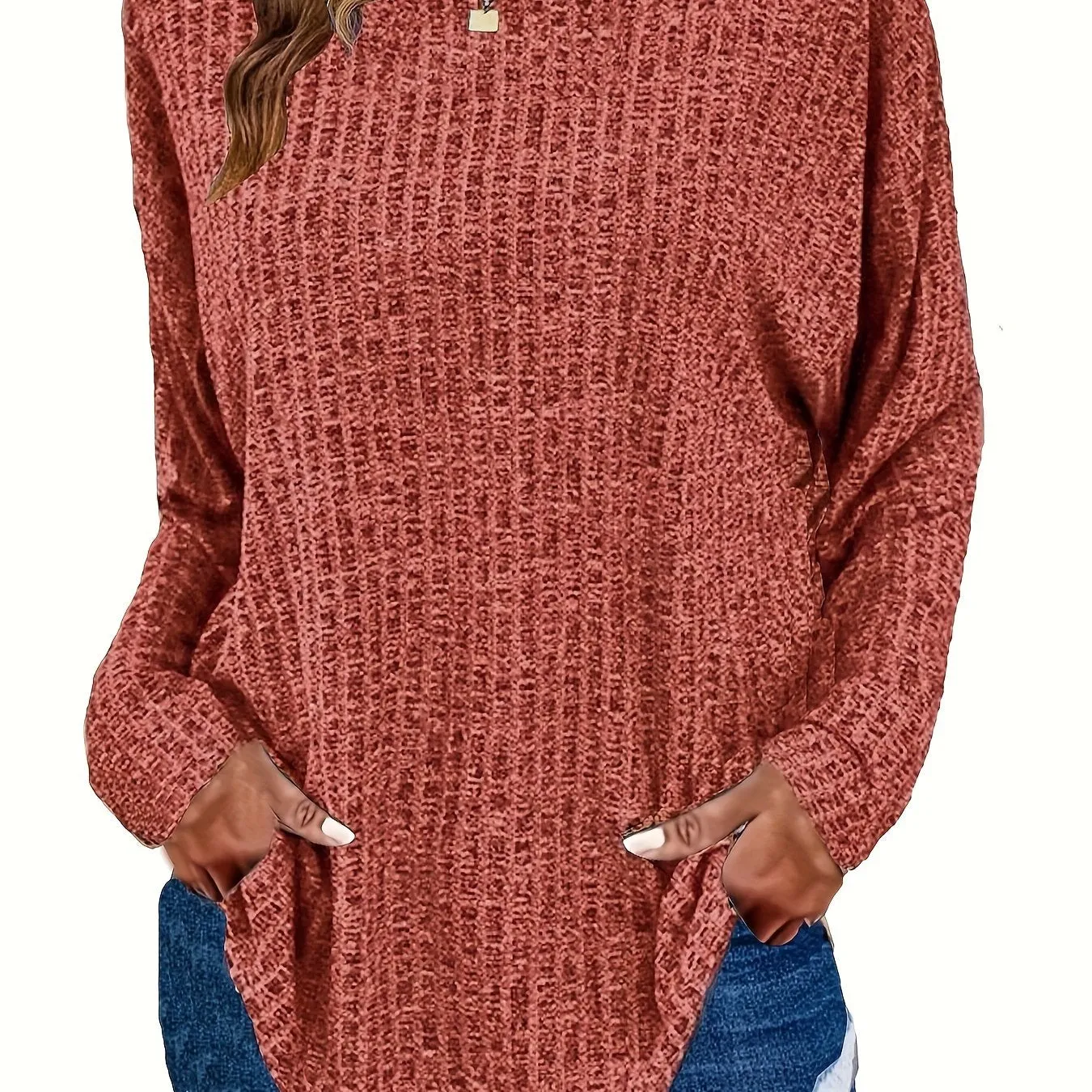 Plus Size Chic Knit Sweater - Comfortable & Cozy Women's Ribbed Long Sleeve Top - Ideal for Casual Outings & Everyday Wear