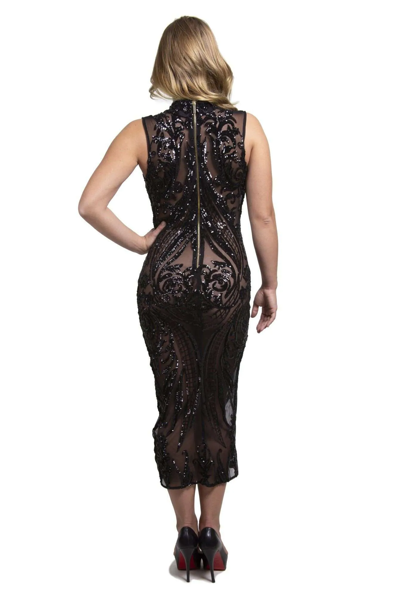 Sequin Sheer Black Dress