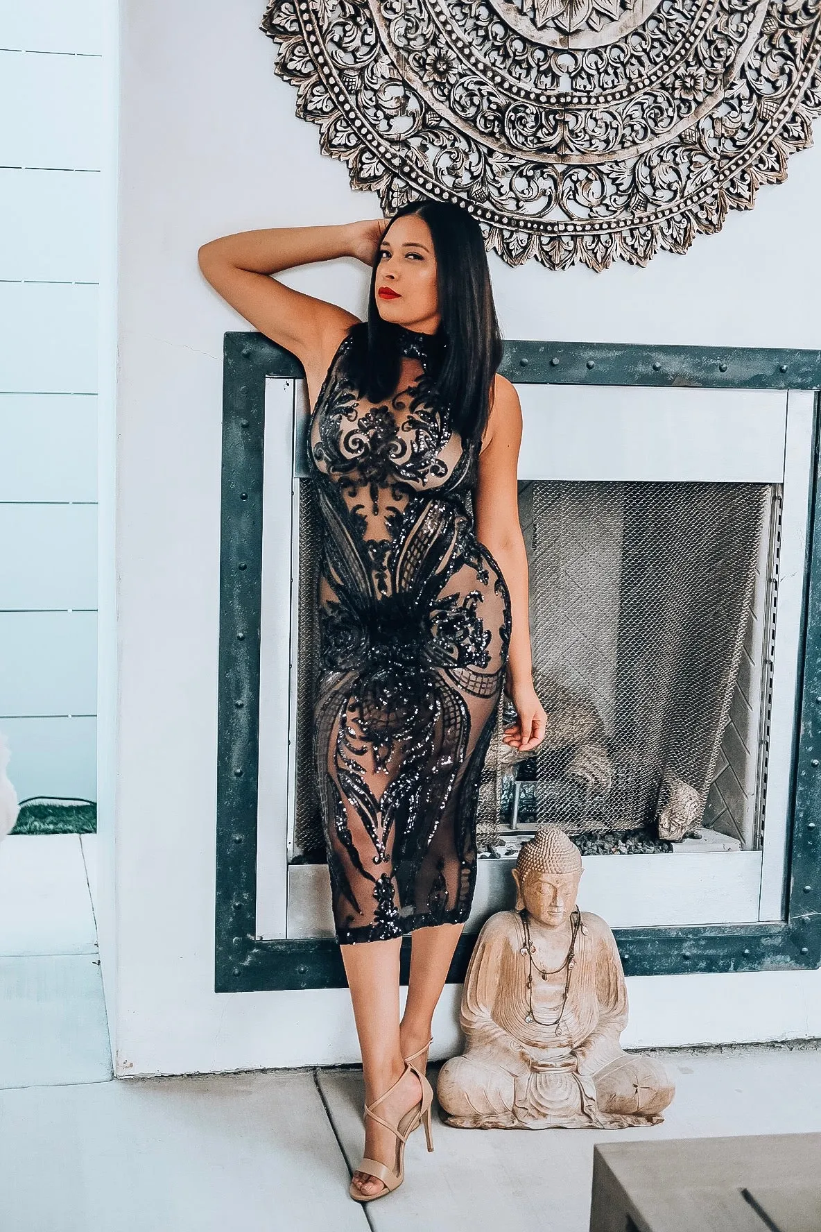 Sequin Sheer Black Dress