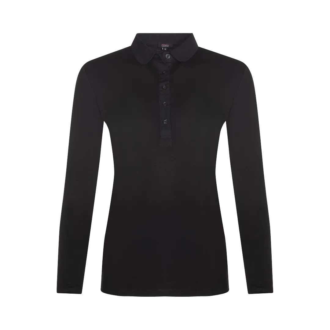SH321 - long sleeve shell, round woven collar, viscose