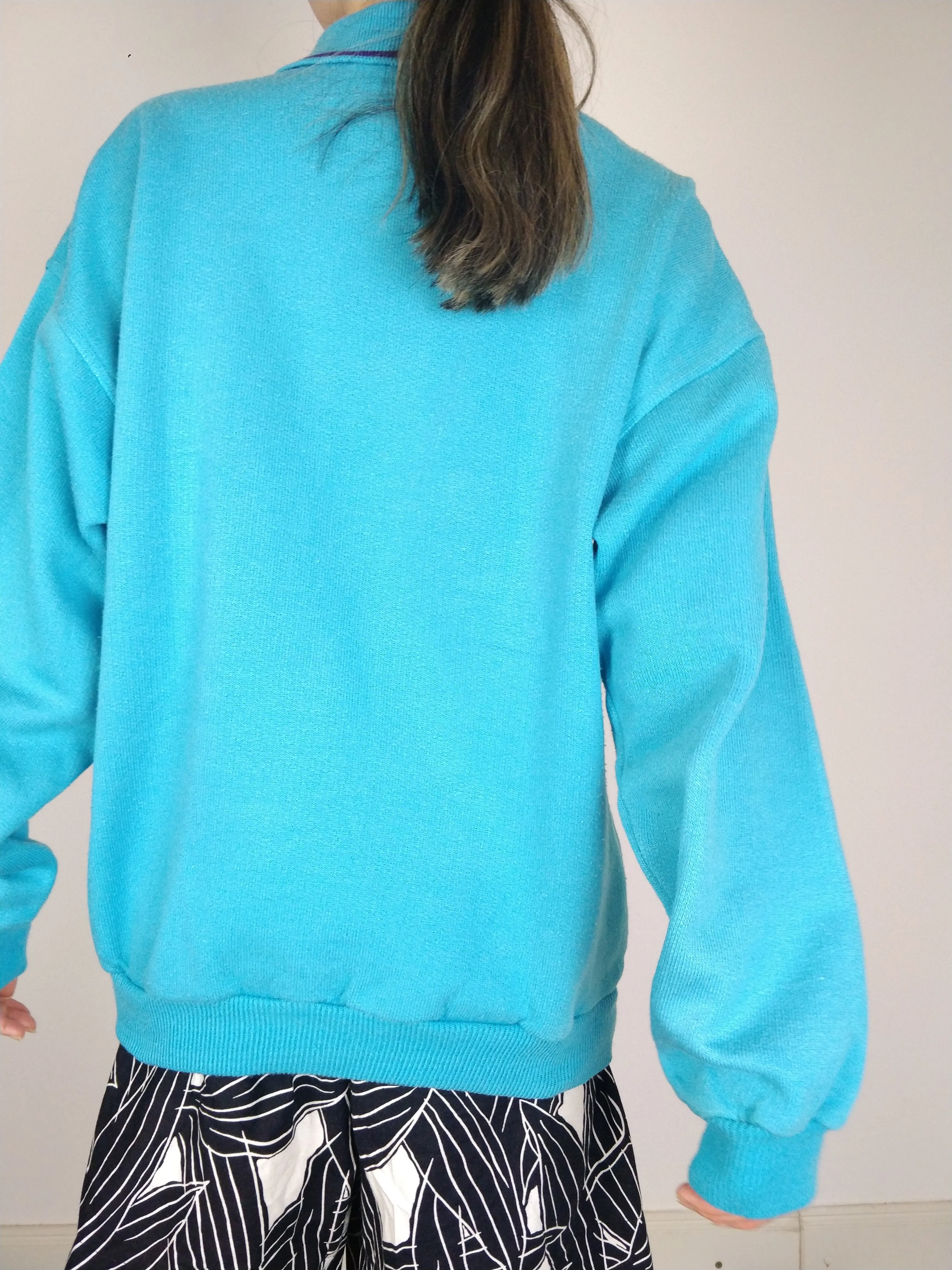 The Sky Sweatshirt | Vintage polo collar bright blue sweatshirt embroidery first sweater pullover M-L