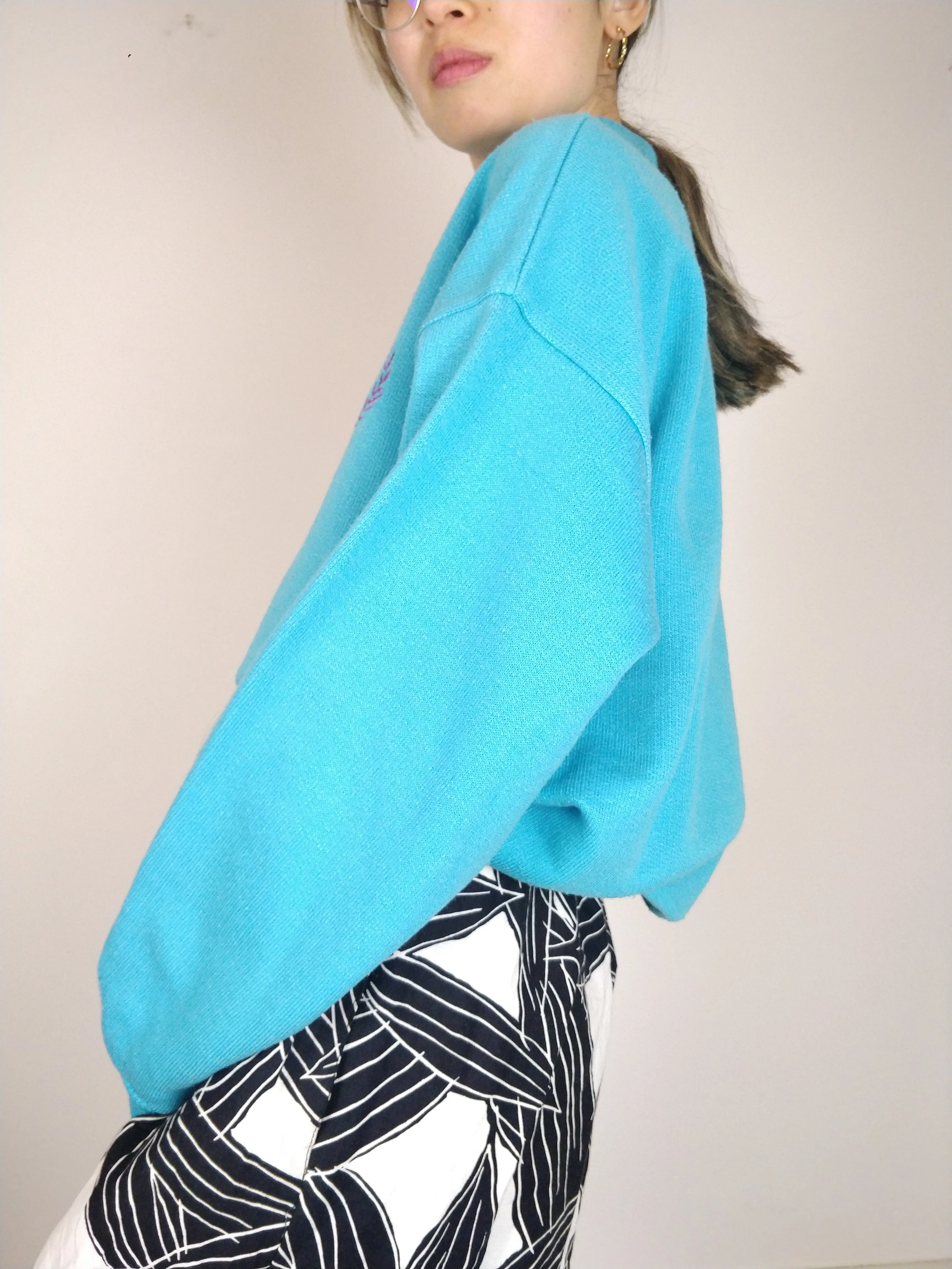 The Sky Sweatshirt | Vintage polo collar bright blue sweatshirt embroidery first sweater pullover M-L