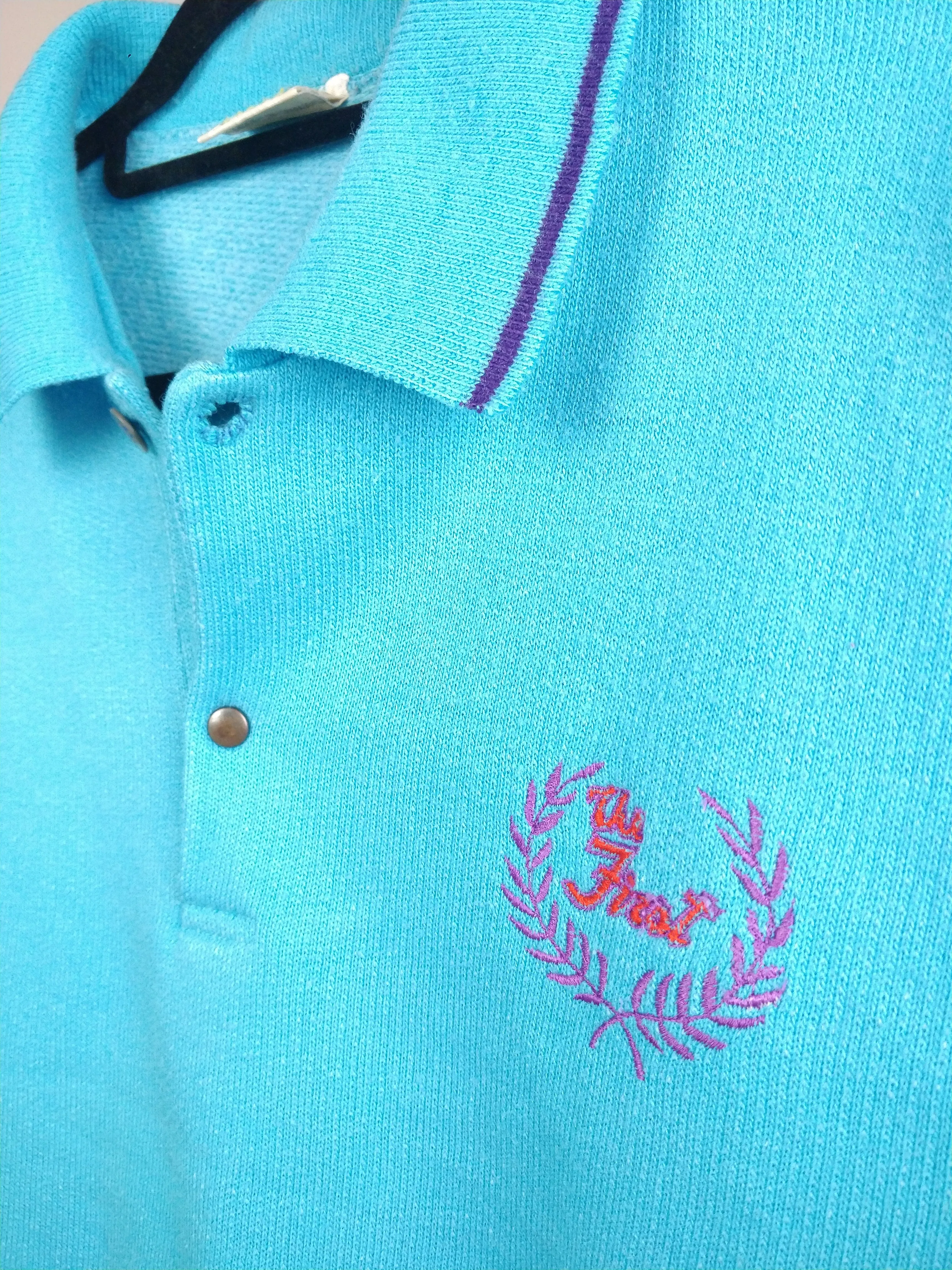 The Sky Sweatshirt | Vintage polo collar bright blue sweatshirt embroidery first sweater pullover M-L