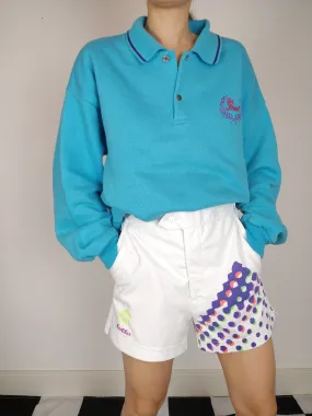 The Sky Sweatshirt | Vintage polo collar bright blue sweatshirt embroidery first sweater pullover M-L